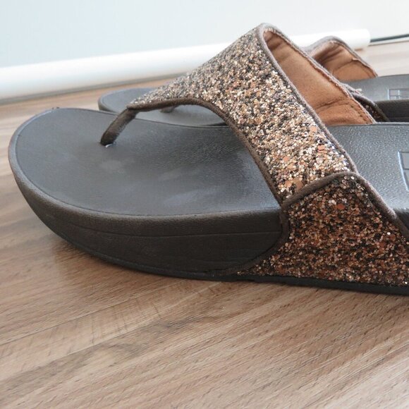 FITFLOP Lulu Chocolate Metallic Glitter Flip Flop Thong Sandals - Size US 7 - Picture 9 of 16